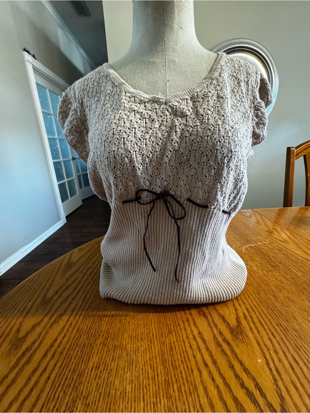Old Navy Light Taupe Open-Knit Short Sleeve Sweater